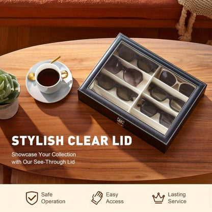Eyewear Accessories - 8-Slot Glasses Storage Case - Luxury PU Leather Large Capacity Eyeglass - product detail view 8