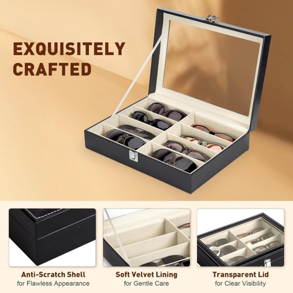 Eyewear Accessories - 8-Slot Glasses Storage Case - Luxury PU Leather Large Capacity Eyeglass - product detail view 10