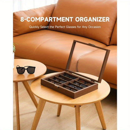 Eyewear Accessories - 8-Slot Glasses Storage Case - Luxury PU Leather Large Capacity Eyeglass - product detail view 12