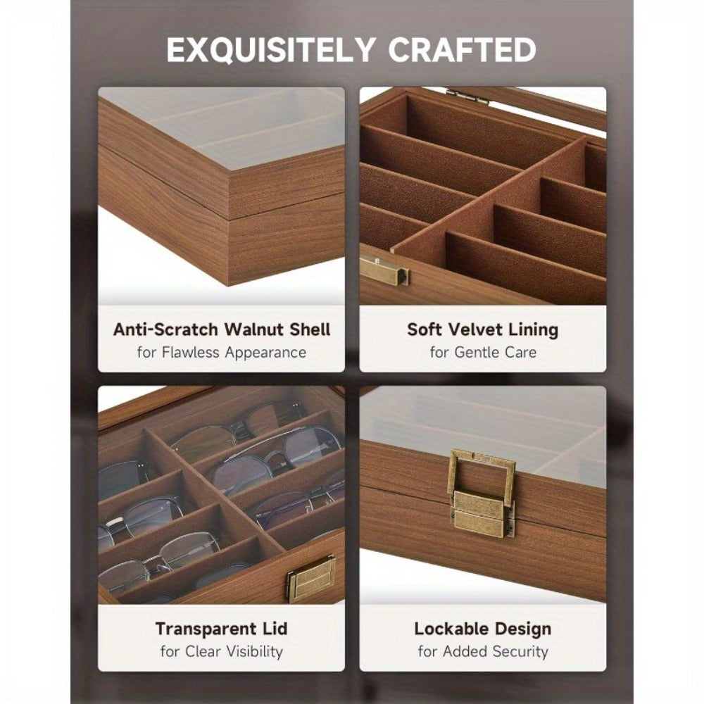 Eyewear Accessories - 8-Slot Glasses Storage Case - Luxury PU Leather Large Capacity Eyeglass - product detail view 13