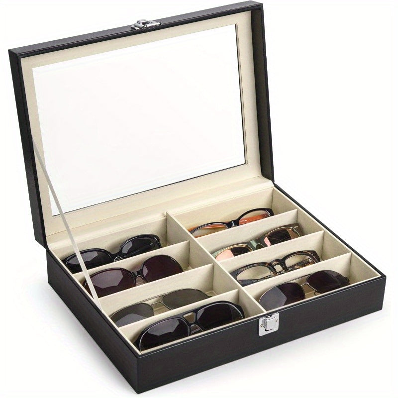 Eyewear Accessories - 8-Slot Glasses Storage Case - Luxury PU Leather Large Capacity Eyeglass - product detail view 15