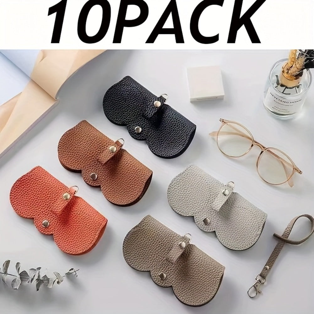 Eyewear Accessories - Clip-On Eyeglass Holder 10 Pack Faux Leather Glasses Case with Golden - main product view