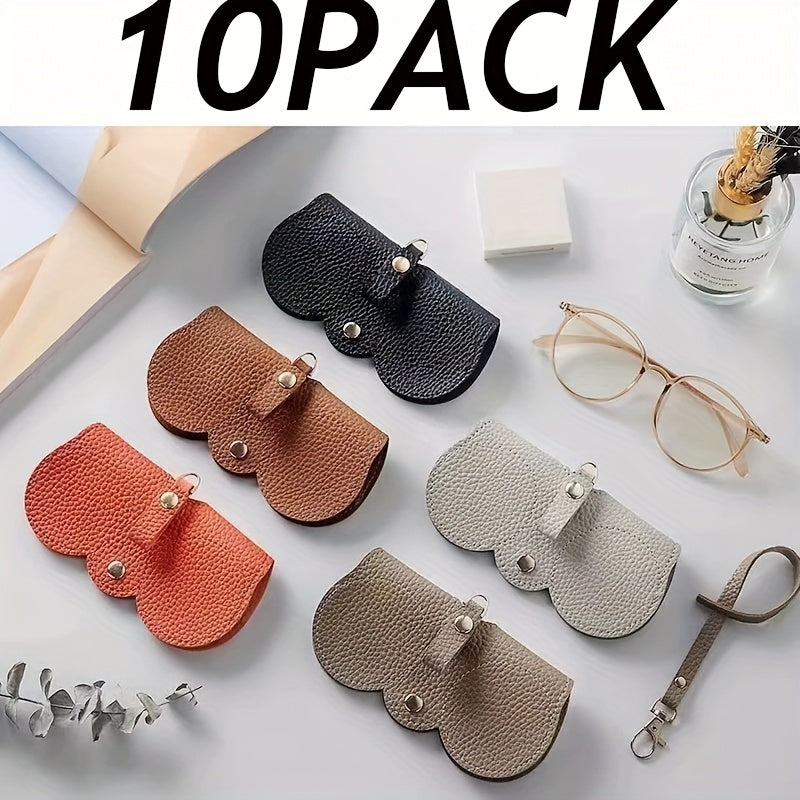 Eyewear Accessories - Clip-On Eyeglass Holder 10 Pack Faux Leather Glasses Case with Golden - product detail view 8