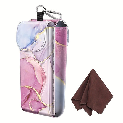 Eyewear Accessories - Portable Eyeglass Case with Carabiner Hook - Vegan Faux Leather Double - main product view