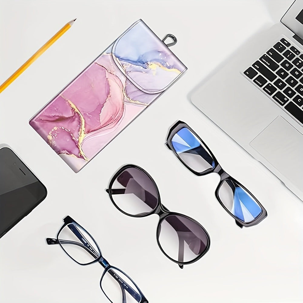 Eyewear Accessories - Portable Eyeglass Case with Carabiner Hook - Vegan Faux Leather Double - product detail view 2