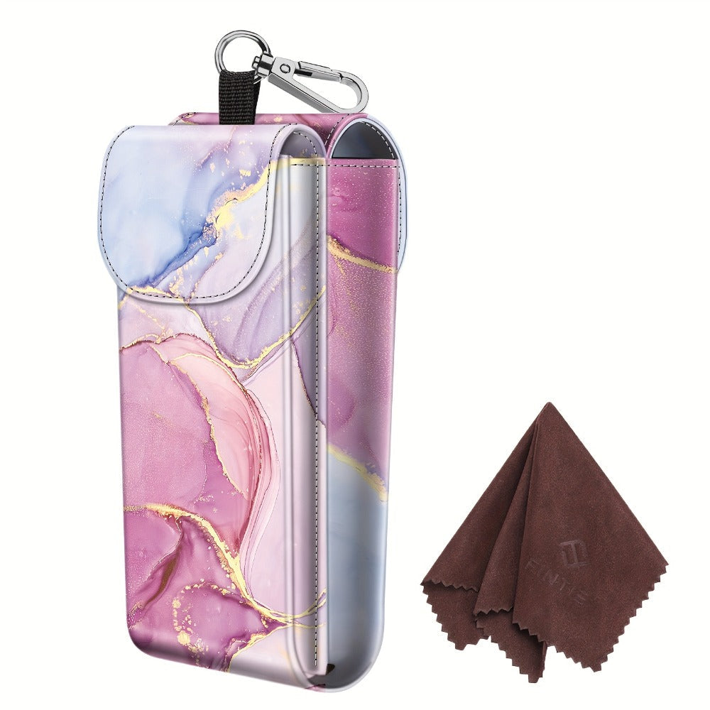 Eyewear Accessories - Portable Eyeglass Case with Carabiner Hook - Vegan Faux Leather Double - product detail view 3