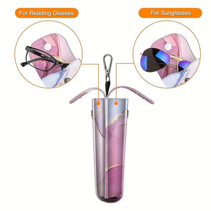 Eyewear Accessories - Portable Eyeglass Case with Carabiner Hook - Vegan Faux Leather Double - product detail view 4