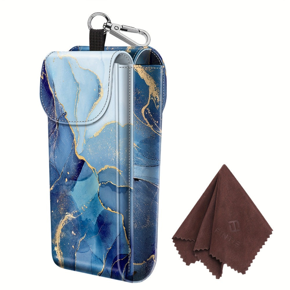 Eyewear Accessories - Portable Eyeglass Case with Carabiner Hook - Vegan Faux Leather Double - product detail view 5