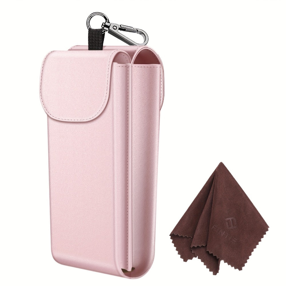 Eyewear Accessories - Portable Eyeglass Case with Carabiner Hook - Vegan Faux Leather Double - product detail view 9