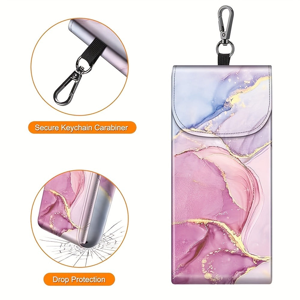 Eyewear Accessories - Portable Eyeglass Case with Carabiner Hook - Vegan Faux Leather Double - product detail view 10