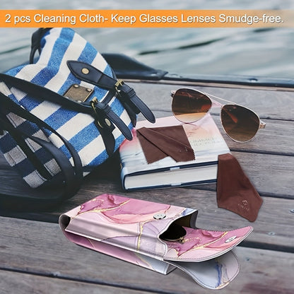 Eyewear Accessories - Portable Eyeglass Case with Carabiner Hook - Vegan Faux Leather Double - product detail view 12