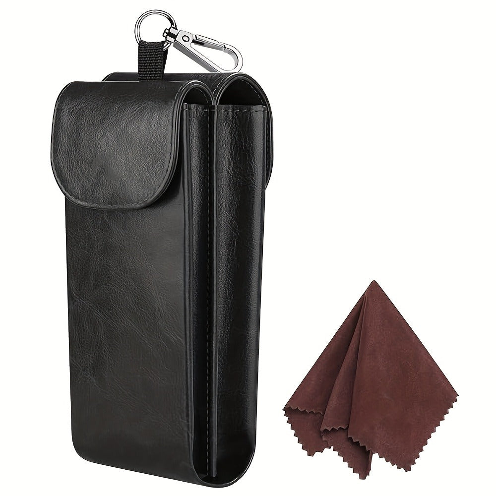 Eyewear Accessories - Portable Eyeglass Case with Carabiner Hook - Vegan Faux Leather Double - product detail view 14