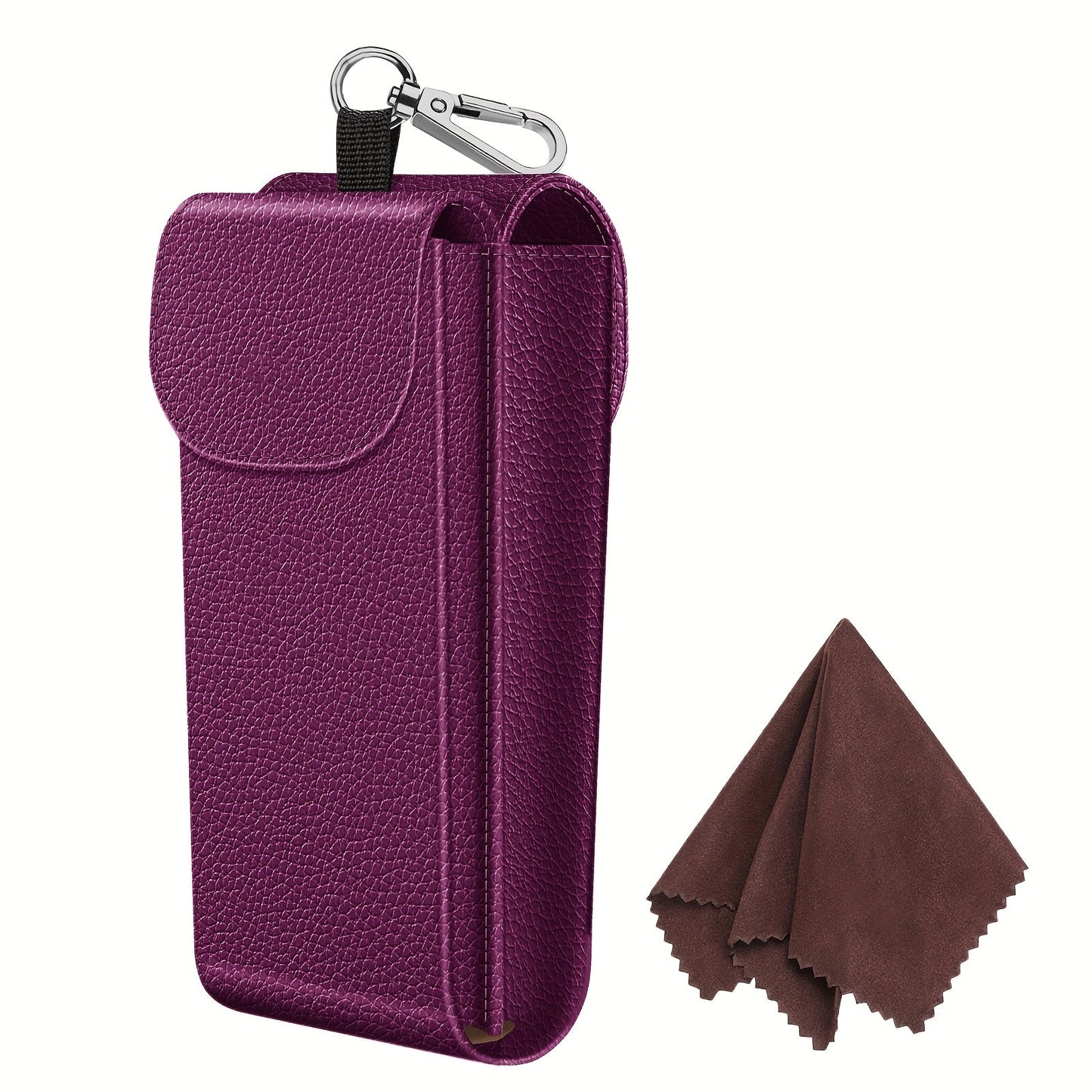 Eyewear Accessories - Portable Eyeglass Case with Carabiner Hook - Vegan Faux Leather Double - product detail view 25