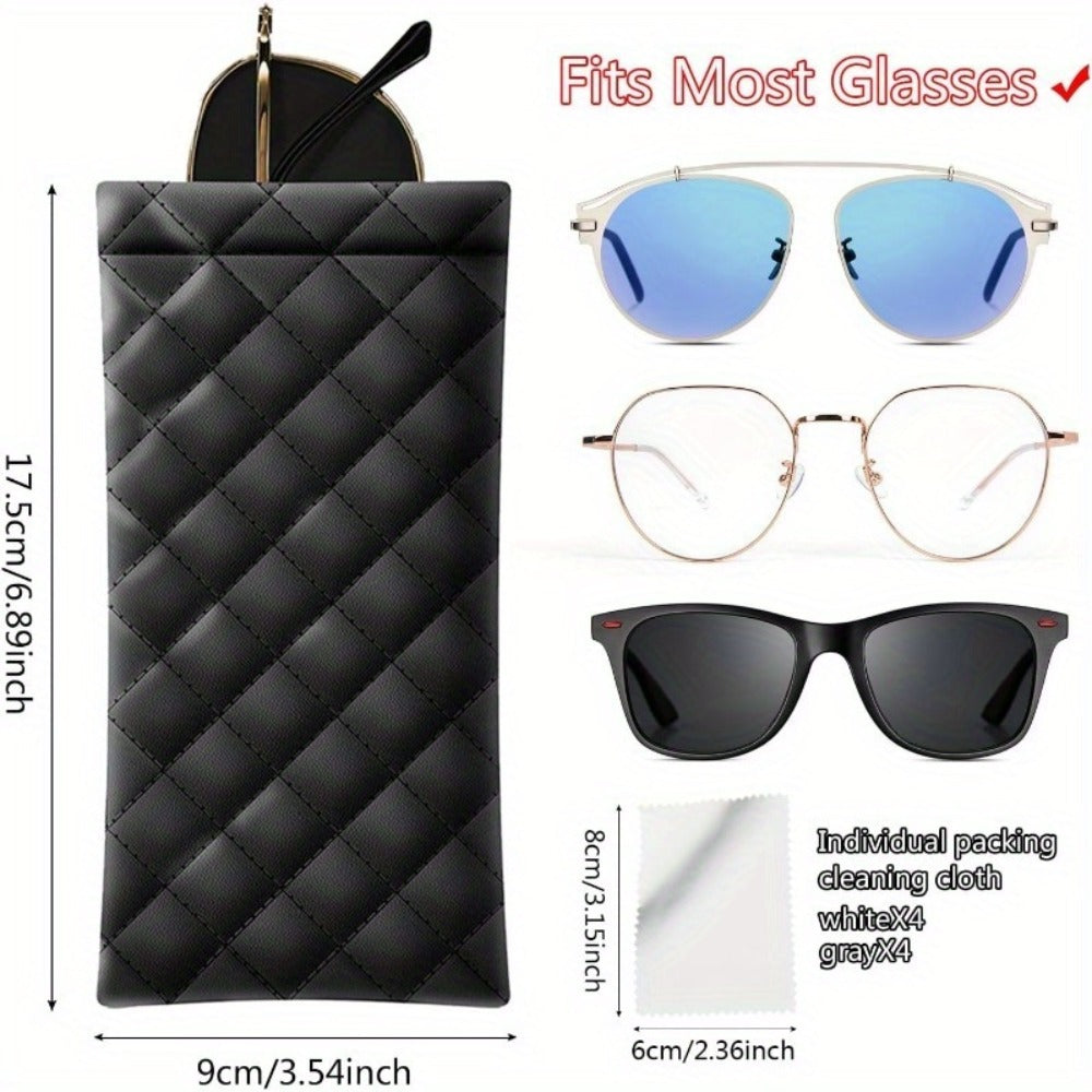 Eyewear Accessories - PU Leather Glasses Pouch Bag 8pcs - Waterproof Elastic Mouth Portable - product detail view 2