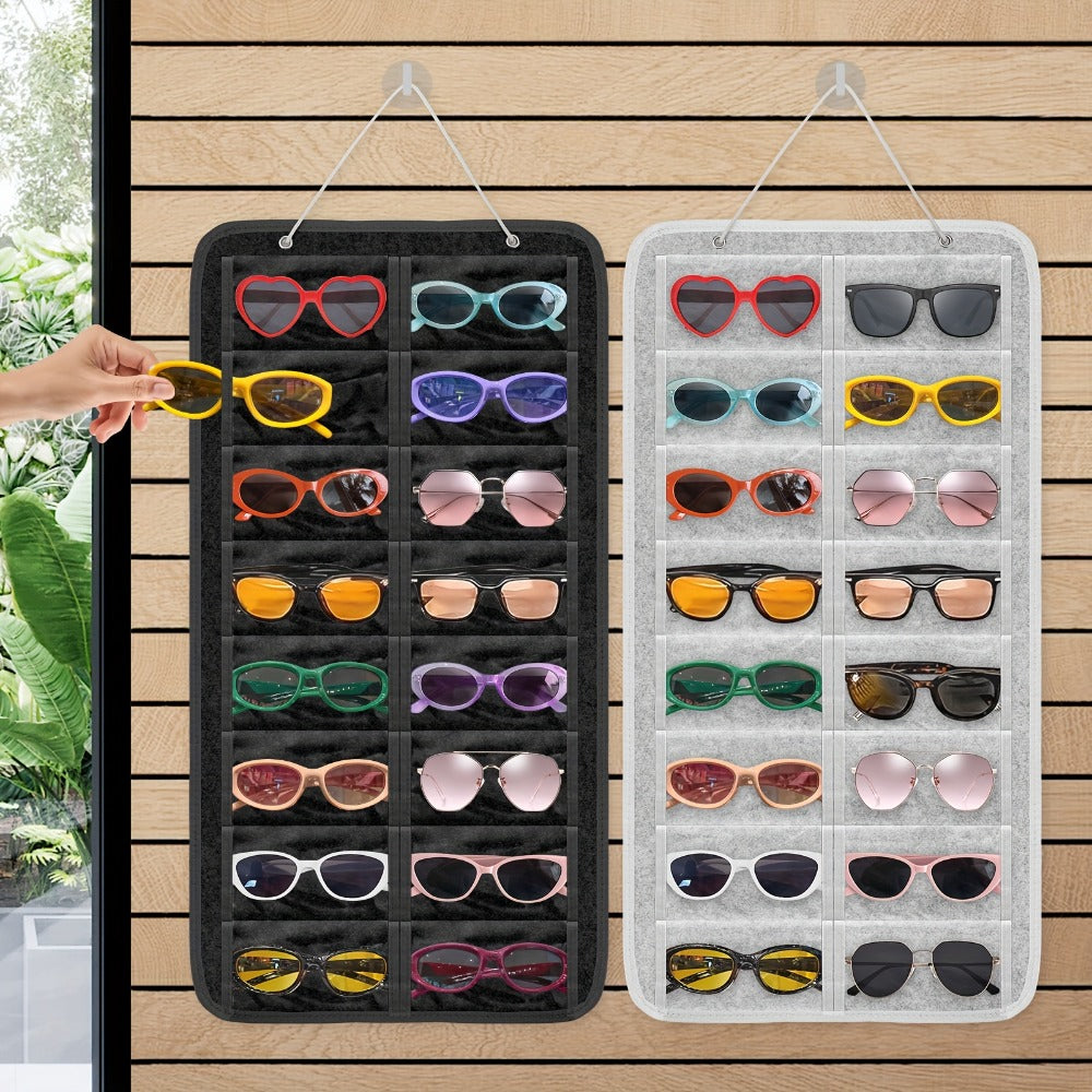 Eyewear Accessories - Sunglasses Organizer 16 Pockets Hanging Wall-Mounted Felt Storage Bag - main product view