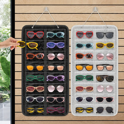 Eyewear Accessories - Sunglasses Organizer 16 Pockets Hanging Wall-Mounted Felt Storage Bag - main product view