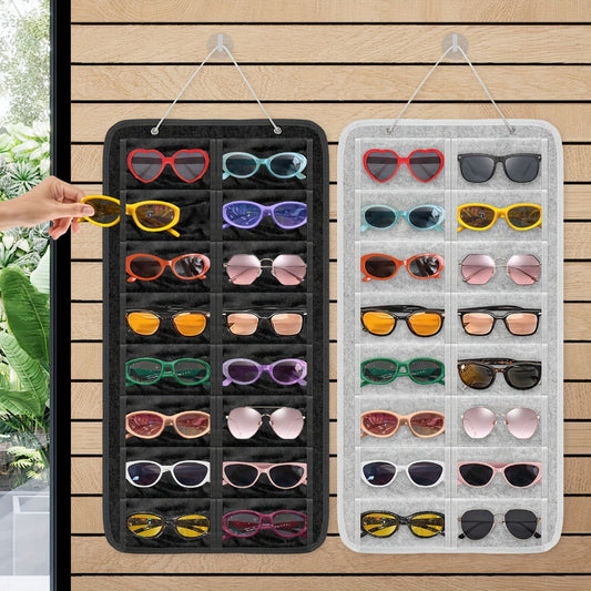 Eyewear Accessories - Sunglasses Organizer 16 Pockets Hanging Wall-Mounted Felt Storage Bag - main product view
