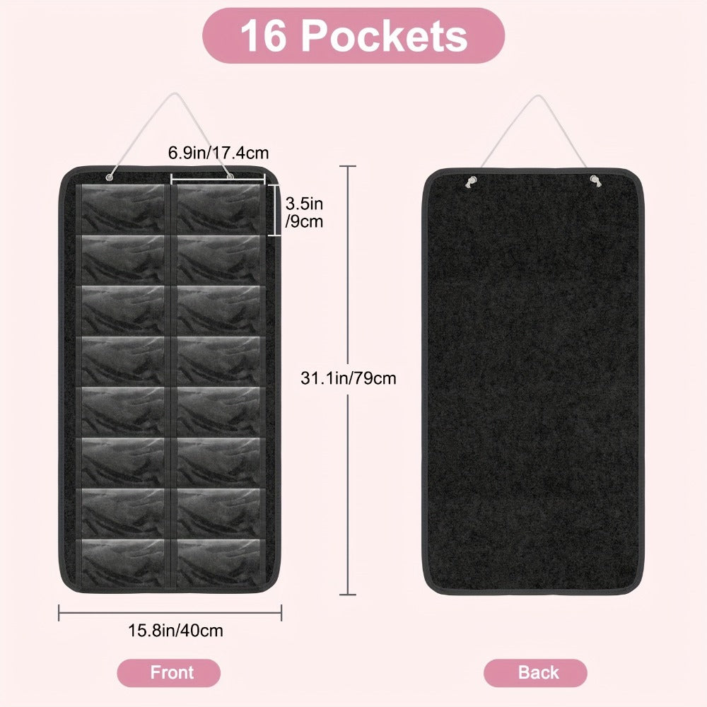 Eyewear Accessories - Sunglasses Organizer 16 Pockets Hanging Wall-Mounted Felt Storage Bag - product detail view 2