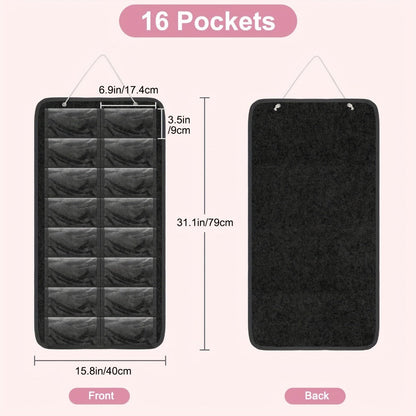 Eyewear Accessories - Sunglasses Organizer 16 Pockets Hanging Wall-Mounted Felt Storage Bag - product detail view 2