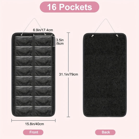Eyewear Accessories - Sunglasses Organizer 16 Pockets Hanging Wall-Mounted Felt Storage Bag - product detail view 2