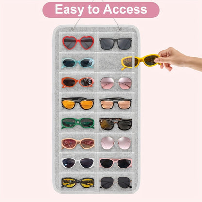 Eyewear Accessories - Sunglasses Organizer 16 Pockets Hanging Wall-Mounted Felt Storage Bag - product detail view 6