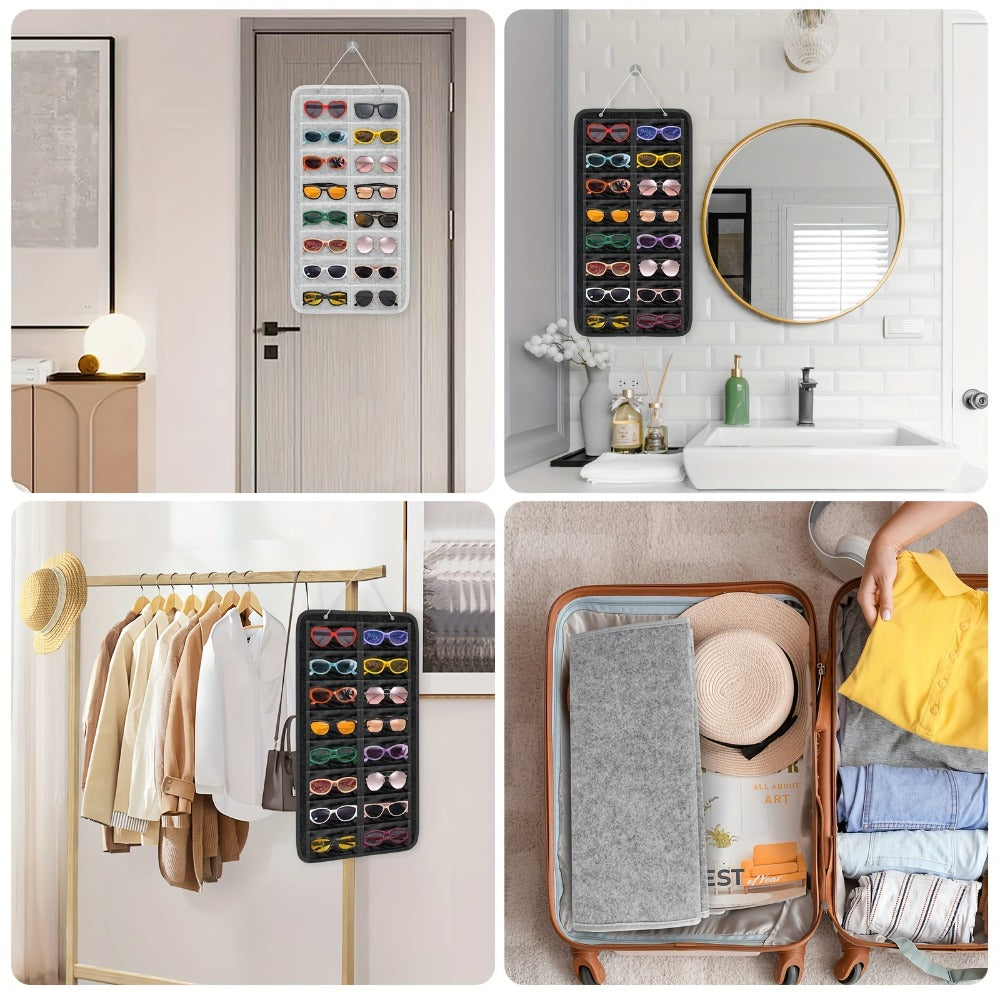 Eyewear Accessories - Sunglasses Organizer 16 Pockets Hanging Wall-Mounted Felt Storage Bag - product detail view 8