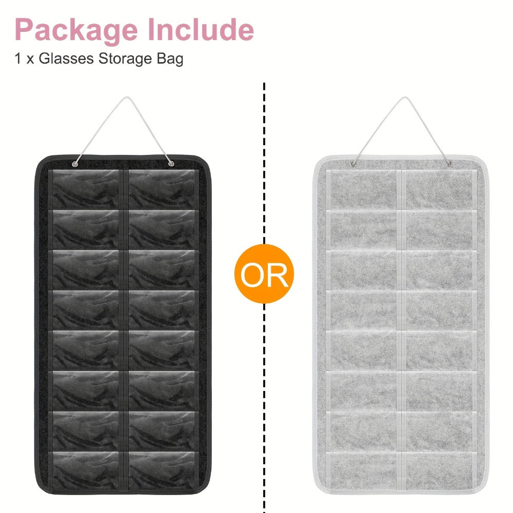 Eyewear Accessories - Sunglasses Organizer 16 Pockets Hanging Wall-Mounted Felt Storage Bag - product detail view 9