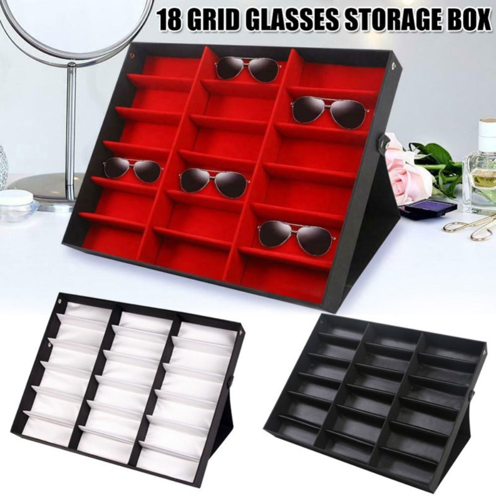 Eyewear Organizer - Eyeglass Display Case 18 Grids Box Velvet Glasses Storage Showcase Stand - main product view