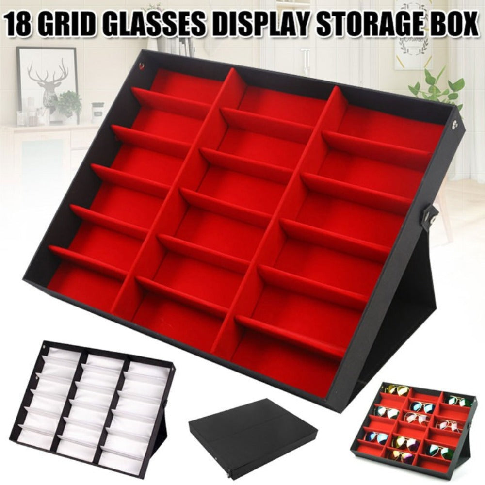 Eyewear Organizer - Eyeglass Display Case 18 Grids Box Velvet Glasses Storage Showcase Stand - product detail view 2