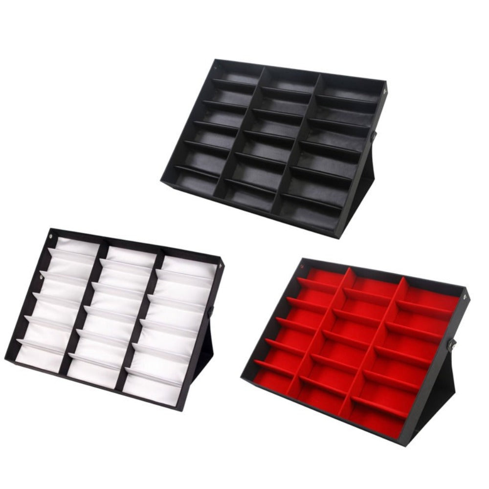 Eyewear Organizer - Eyeglass Display Case 18 Grids Box Velvet Glasses Storage Showcase Stand - product detail view 6