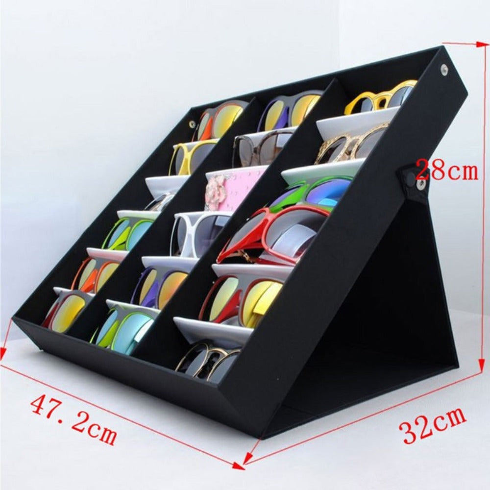 Eyewear Organizer - Eyeglass Display Case 18 Grids Box Velvet Glasses Storage Showcase Stand - product detail view 7