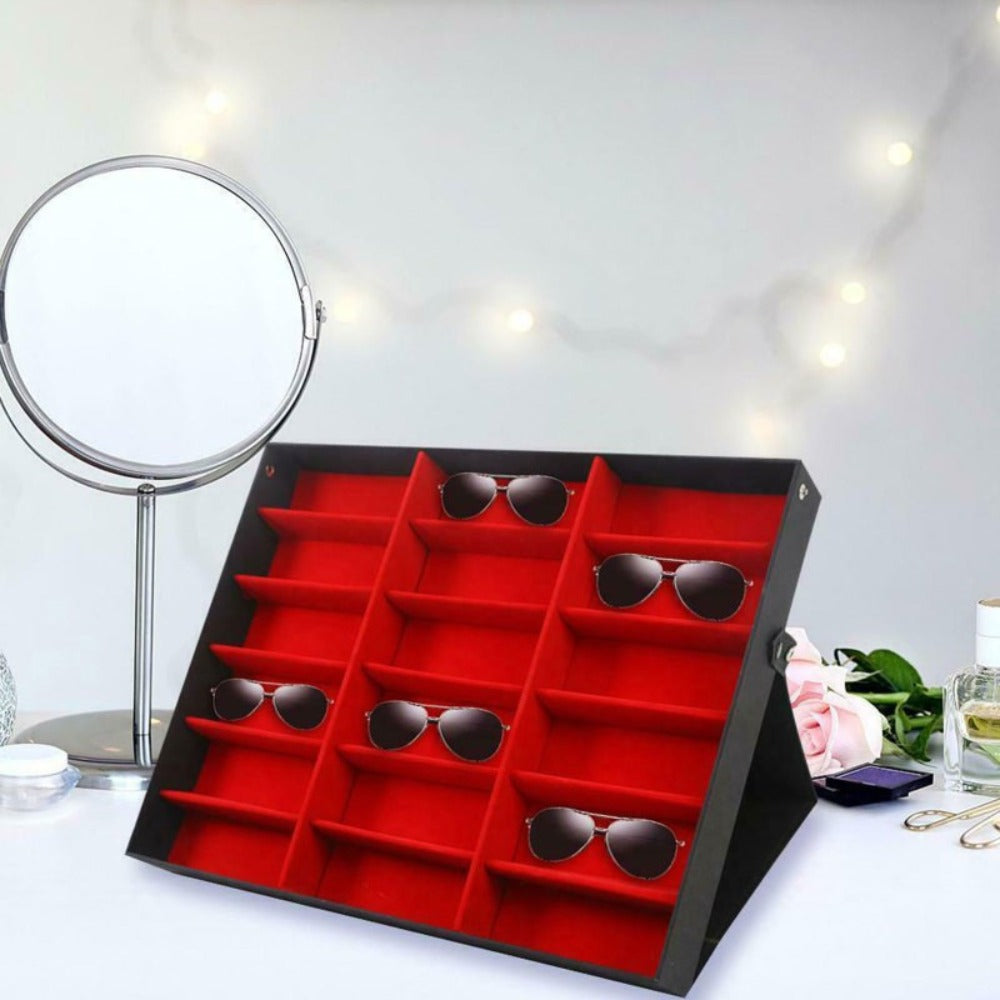 Eyewear Organizer - Eyeglass Display Case 18 Grids Box Velvet Glasses Storage Showcase Stand - product detail view 9