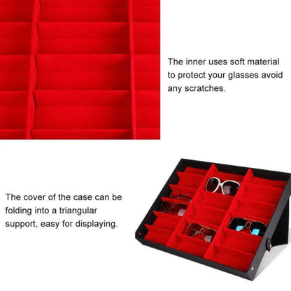Eyewear Organizer - Eyeglass Display Case 18 Grids Box Velvet Glasses Storage Showcase Stand - product detail view 10
