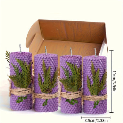 Beeswax Pillar Candles Hand Rolled with Honeycomb Texture – 100% Pure Beeswax, 12+ Hour Burn, Gift Box Set for Home Decor, Christmas, Dinner & Holiday Decorations