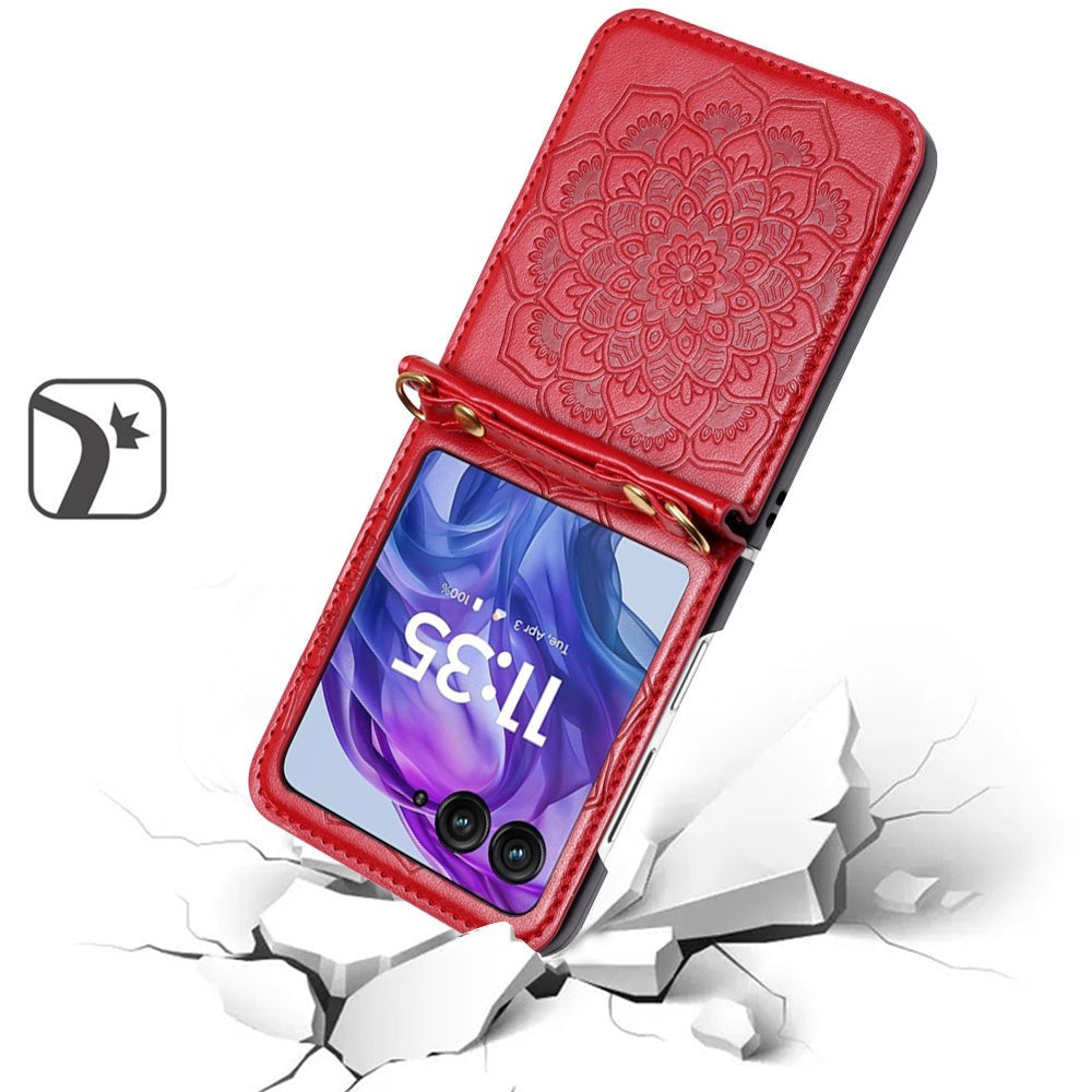 Phone Case Floral PU Leather Cover with Detachable Crossbody Lanyard for Motorola Razr and Razr Plus 2024