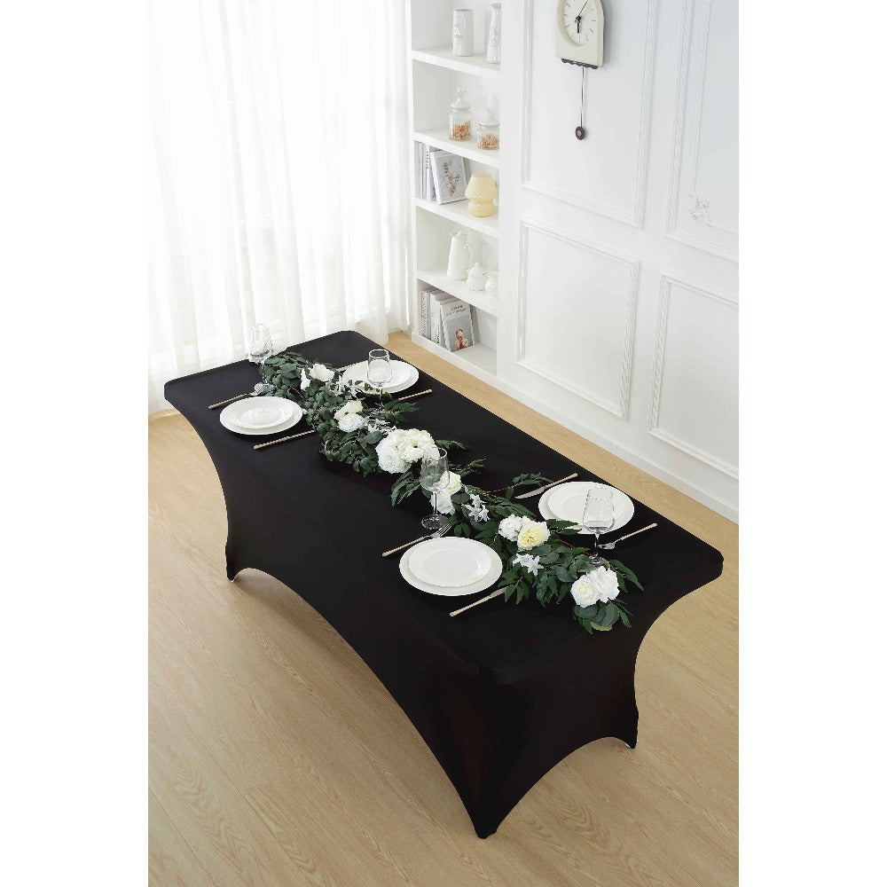 Tablecloth Fitted Stretch Cover Set for 4, 6 or 8-Foot Rectangle Tables in 3 or 5-Piece Packs