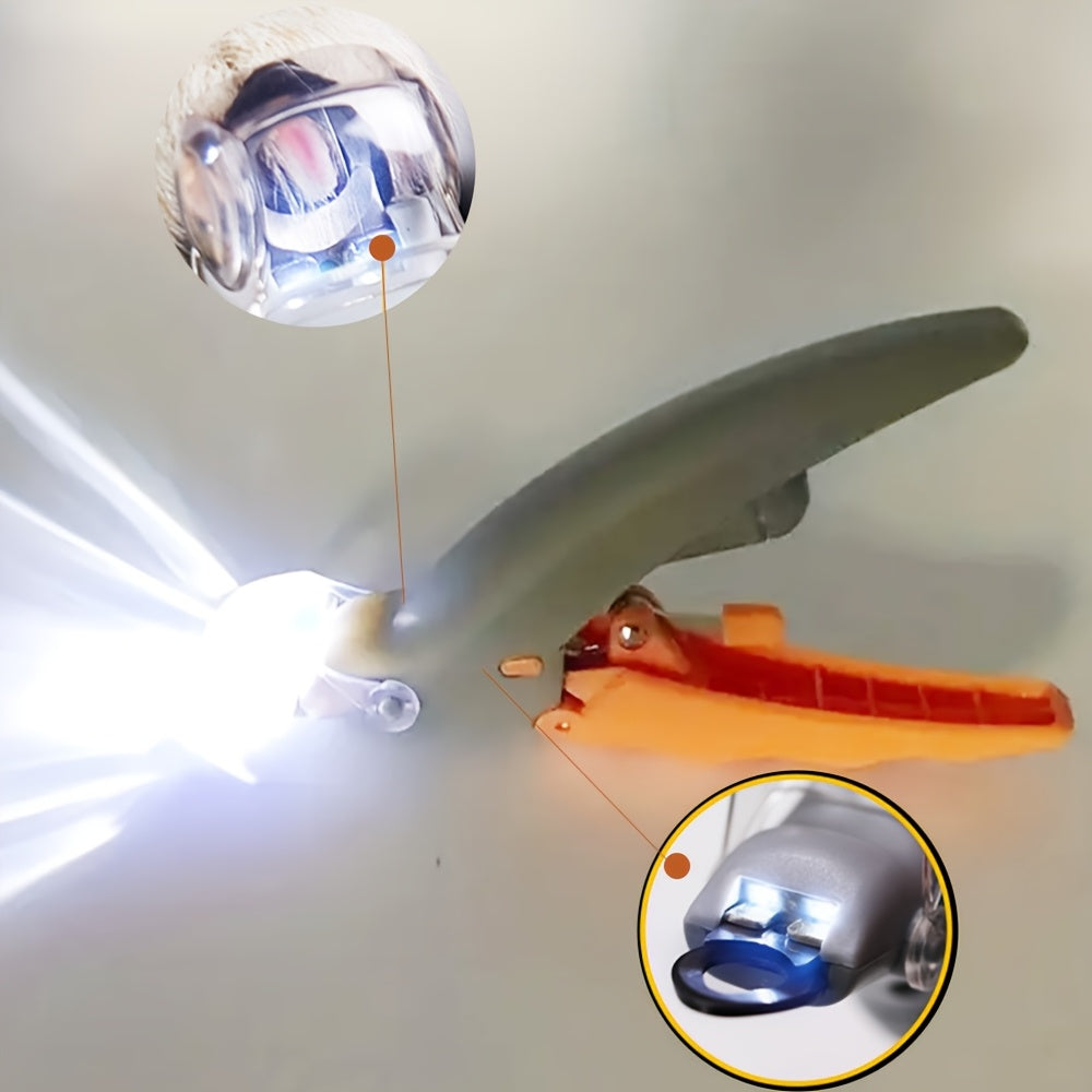 LED Pet Nail Clipper Set, Two Orange-and-Gray Hand Tools with Built-In Lights and Non-Slip Handles