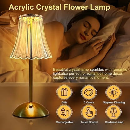 Pleated-Shade Rechargeable Table Lamp with Touch Control in Four Styles and One- or Two-Piece Options