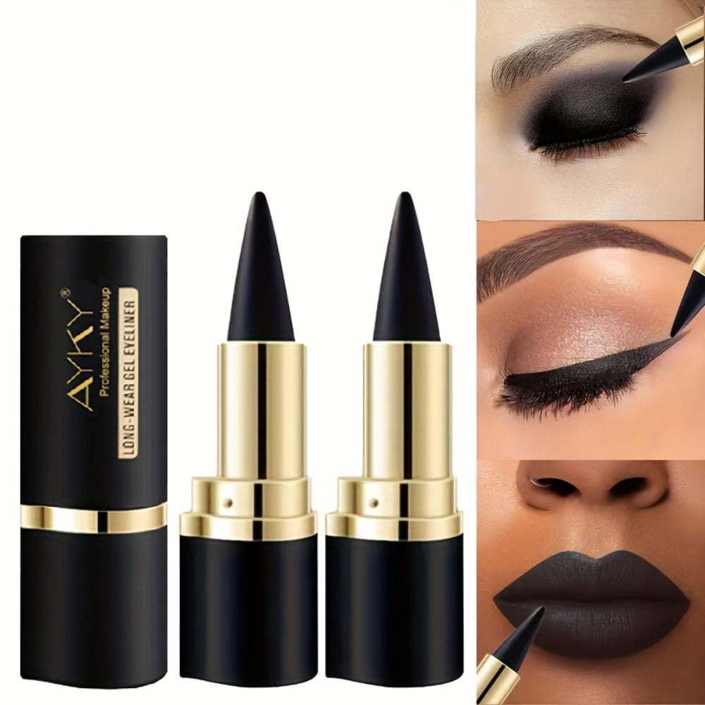 Waterproof Gel Eyeliner Stick 2 or 4PCS 24-Hour Long-Lasting Matte Fast-Drying Non-Smudge Eye and Lip Liner with Brush - Black Brown Everyday Party Makeup Women