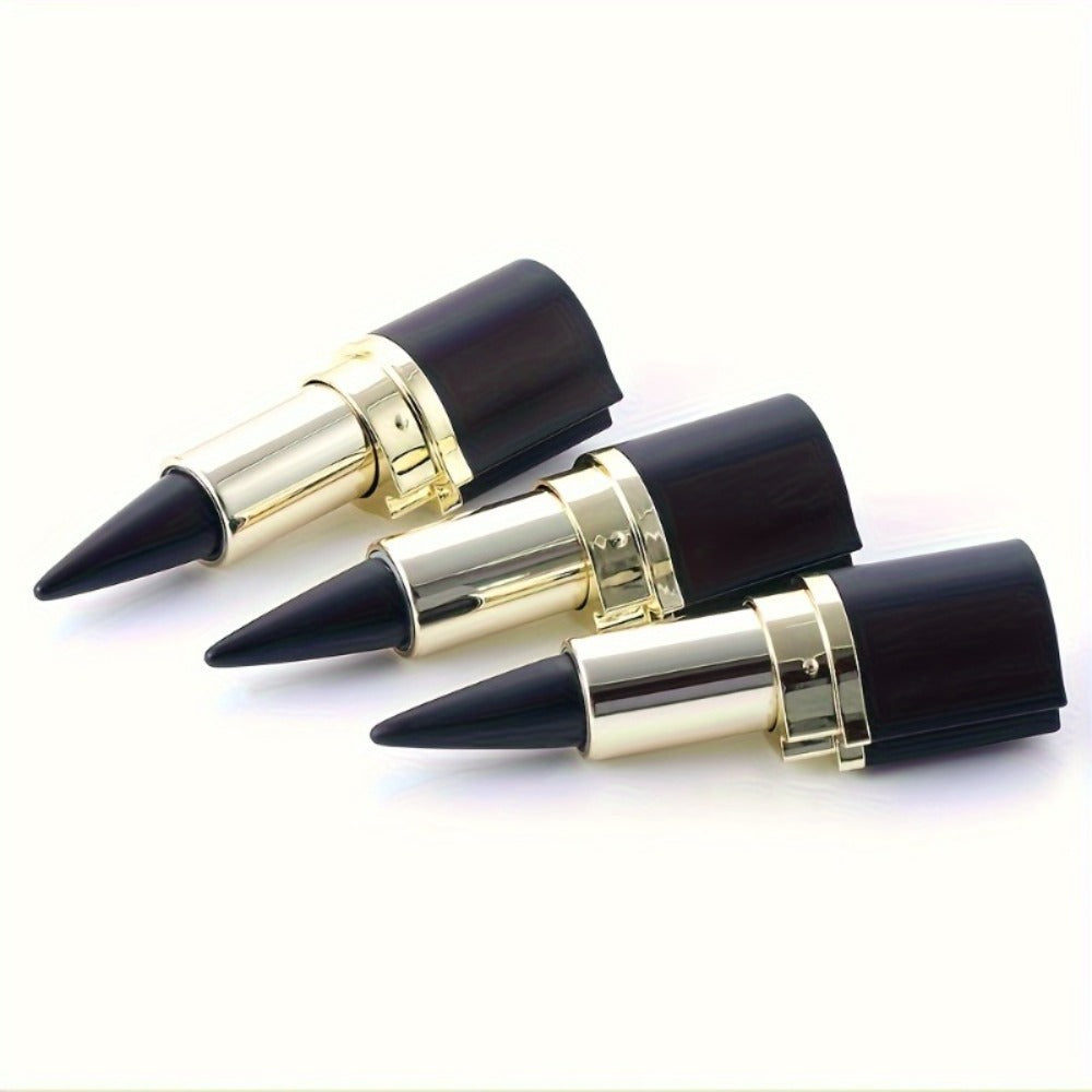 Compact Matte-Look Black Cone-Tip Eyeliner Set with Three Twist-Up Sticks in Black and Gold Cases