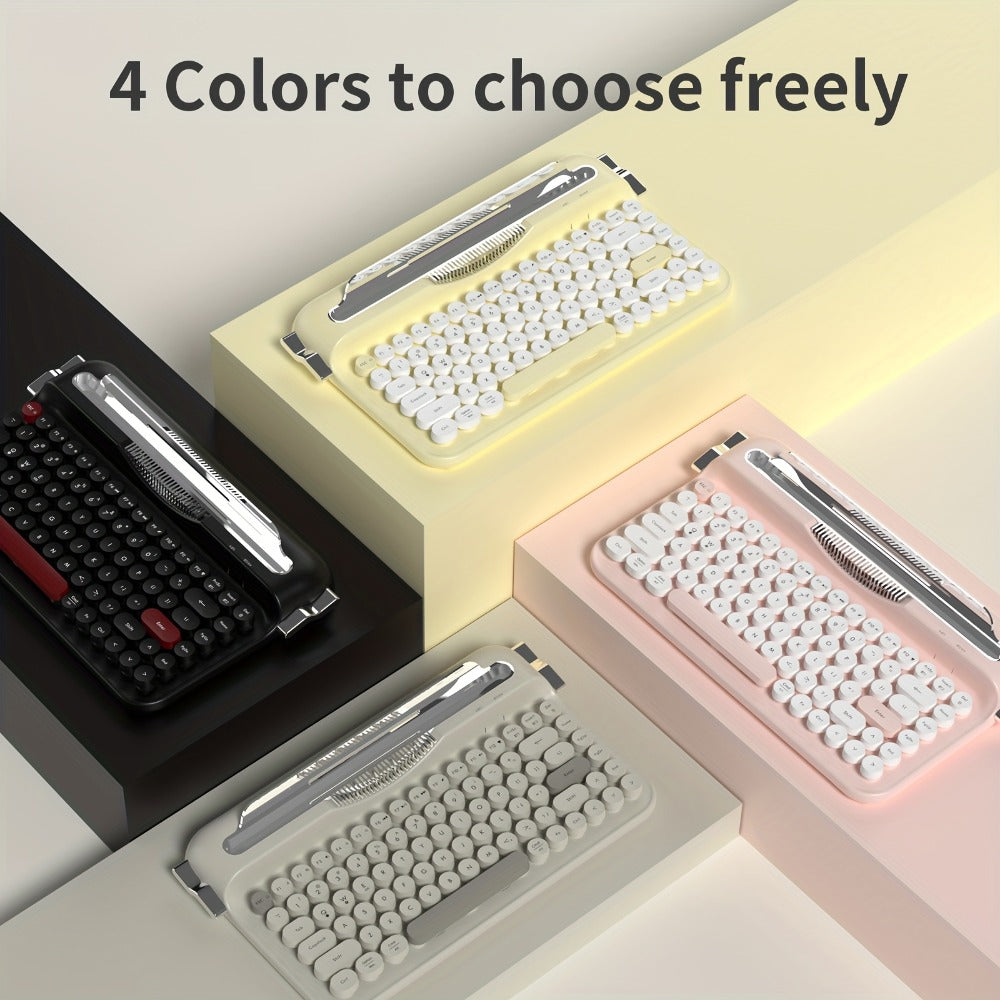 Retro Wireless Keyboard AJAZZ AF84 2.4G Dual-Mode – 84 Keys, Type-C Charging, Built-In Phone Stand, Classic Vintage Design for PC, Mac, Laptop & Tablet | Yellow
