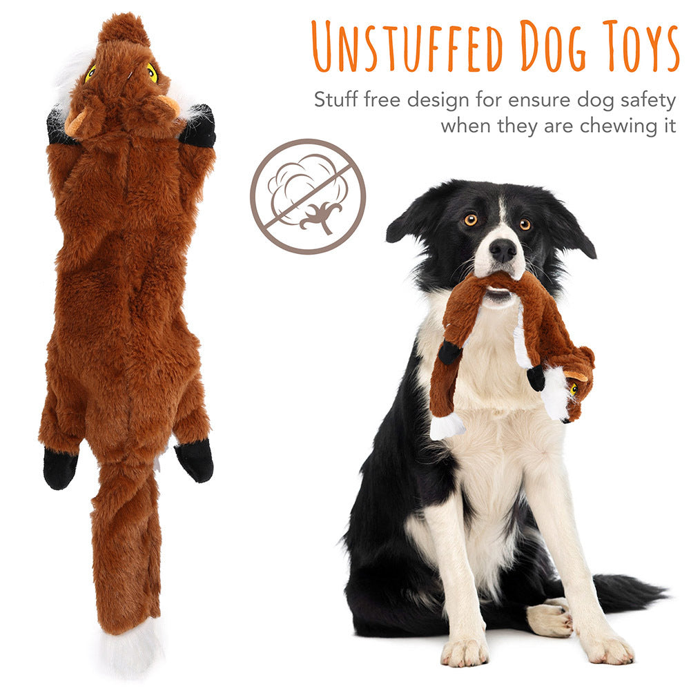 Dog Toys Five-Piece Stuffing-Free Plush Animal Set with Two Squeakers per Toy and Bonus Cotton Rope