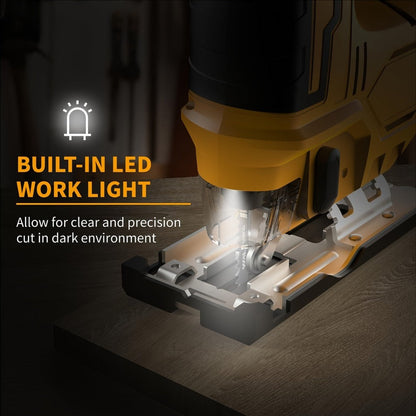 Cordless Jigsaw Compatible with Dewalt 20V Battery – LED Work Light, 0°-45° Bevel, 3 Orbital Settings for Straight Curved & Circular Cuts