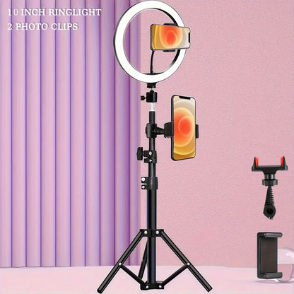 Ring Light 10 Inch with Tripod Stand & 2 Phone Clips – Dimmable LED Selfie Light for TikTok, YouTube, Makeup, Live Streaming, Video Calls, Photography & Home Studio Lighting Kit