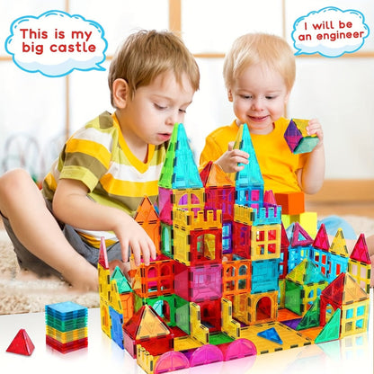 Magnetic Tiles 34-Piece Translucent Starter Building Set with Squares, Triangles, Gates and Window Shapes
