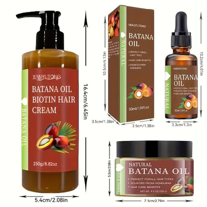 Batana Oil Set 3-Piece from Honduras - Dr. Sebi Cold Pressed Unrefined Batana Oil with Hair Mask & Essence