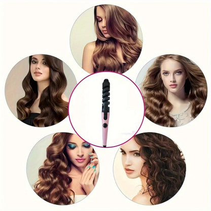 Automatic Spiral Curling Iron Ceramic Anti-Tangle – Professional Auto Curler One-Button Easy Operate Hair Styling Tool with Comb & 2 Clips for All Hair Types – Blue, Pink