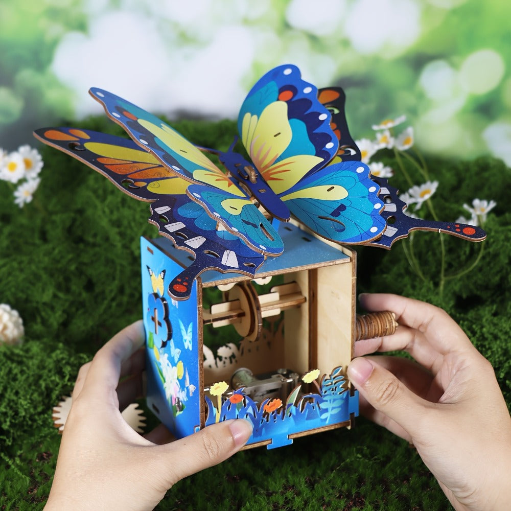 Wooden Butterfly Music Box Model Kit with Colour Butterfly or Natural Butterfly Music Box Checkout Options