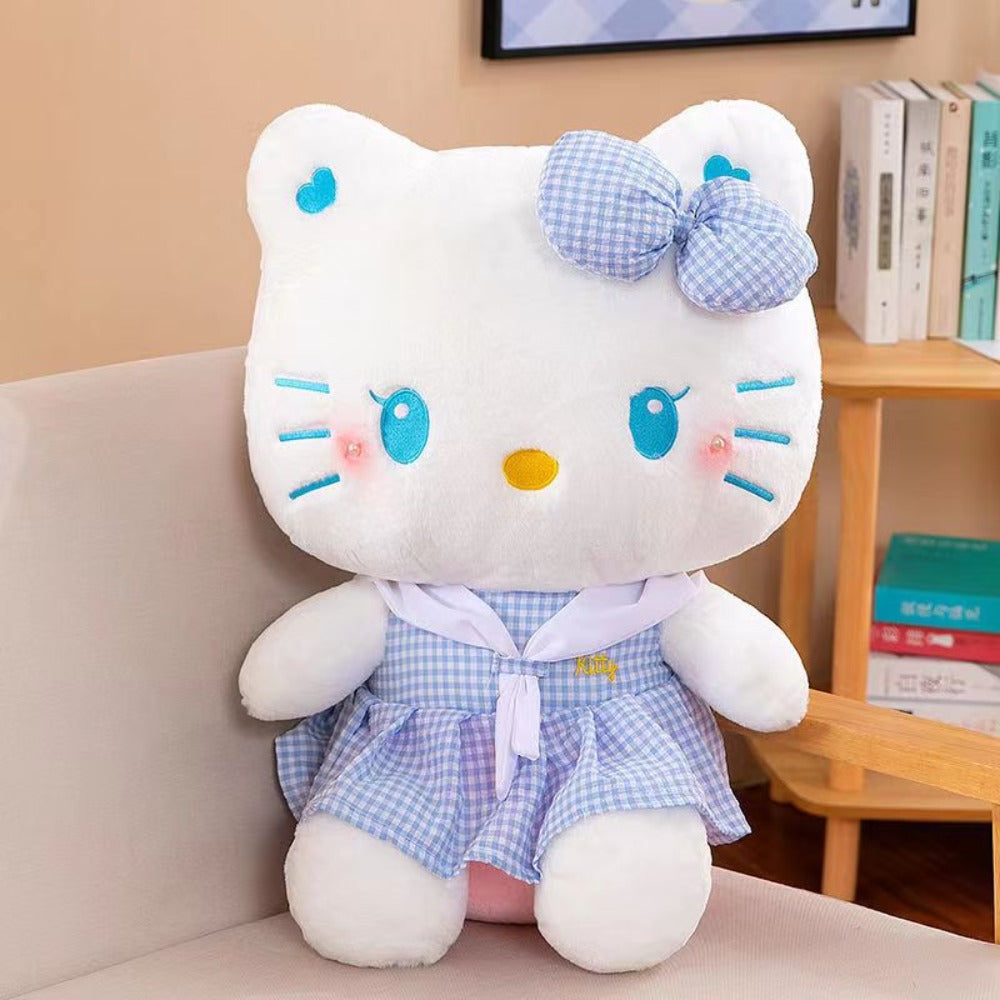 Hello Kitty Dress Up Plush 13.78 Inch, Sanrio Licensed KT Cat Stuffed Doll in Plaid Outfit