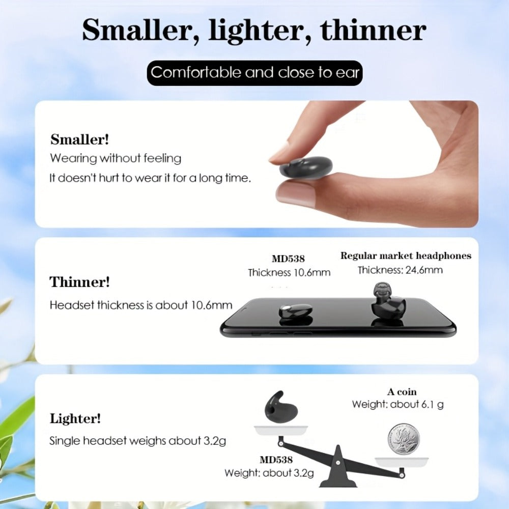 Bluetooth 5.3 Ultra-Thin Sleep Earbuds Invisible, Side Sleeping Special Small Ear Canal Mini Wireless Earphones, Comfortable In-Ear Invisible Design for Samsung Android iPhone Nighttime Relaxation Work